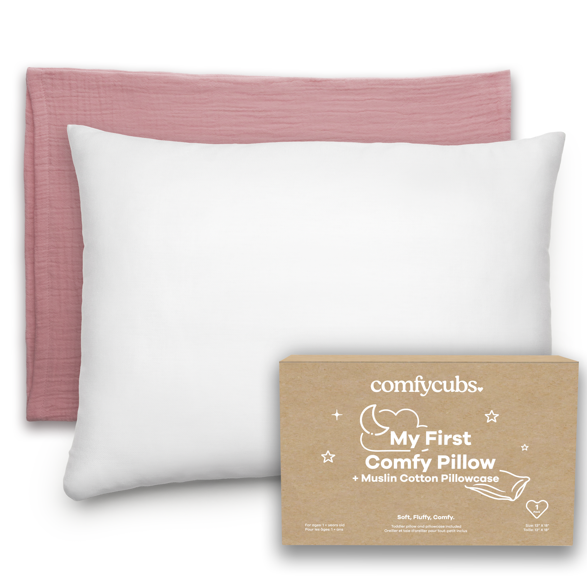 Toddler Pillow with Soft Cotton and Muslin Cotton Pillowcase by Comfy Cubs